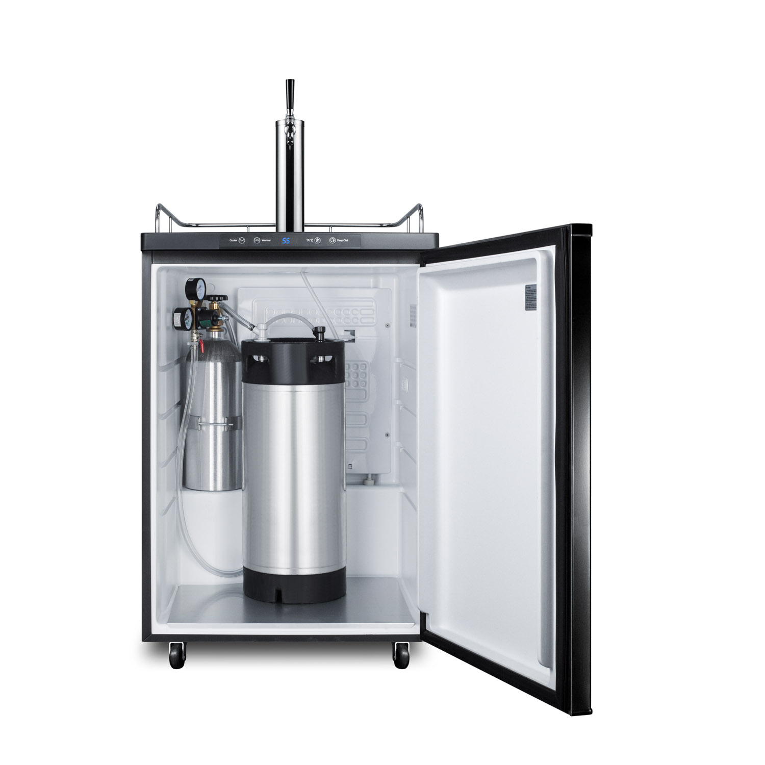 Cold brew coffee dispenser in black, with a complete stainless steel tap kit and nitrogen tank included